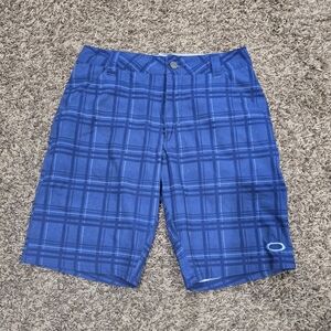 Oakley Golf Shorts Mens W 28 Blue Check Hybrid Quick Dry Stretch